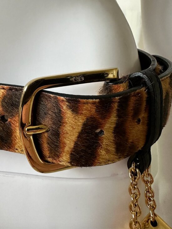 Rare Christian Dior Leopard Print Fur Gambler Dice Charm Belt main image 6